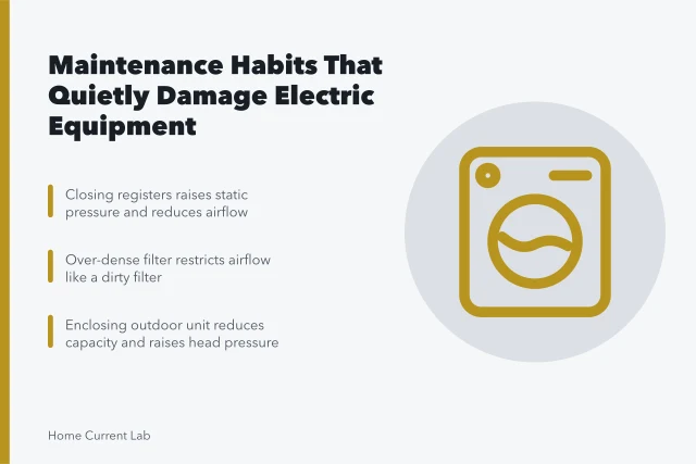 Card listing maintenance habits that damage electric equipment. Which maintenance habits quietly damage electric equipment
