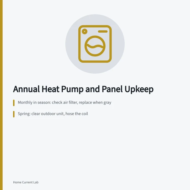 Calendar-based maintenance plan for heat pumps, water heaters, and electrical panels. Keeping a home electrification maintenance routine on schedule