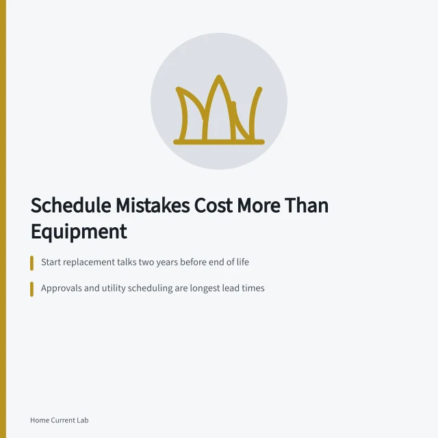 Calendar showing approval, permit, utility and inspection lead times. Scheduling mistakes end up costing more than equipment choices