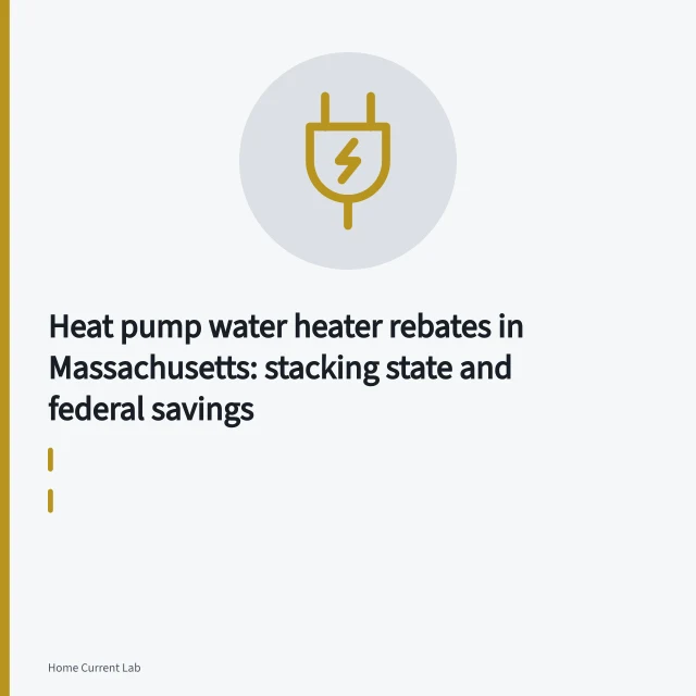 Heat pump water heater wired to a residential electrical panel with conduit and breakers. Heat pump water heater rebates in Massachusetts: stacking state and federal savings