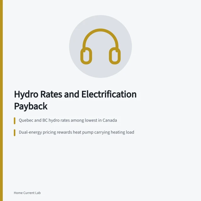 Hydro rate comparison for heat pump and induction payback. How Quebecers and British Columbians weigh Hydro-Québec and BC Hydro rates