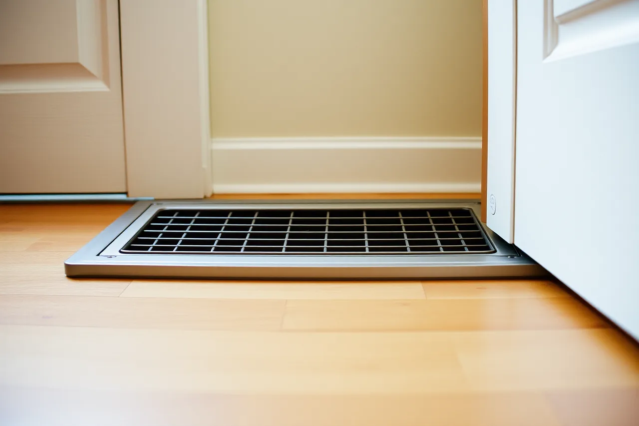 A closed floor supply register beside a shut interior door (Which maintenance habits quietly damage electric equipment)